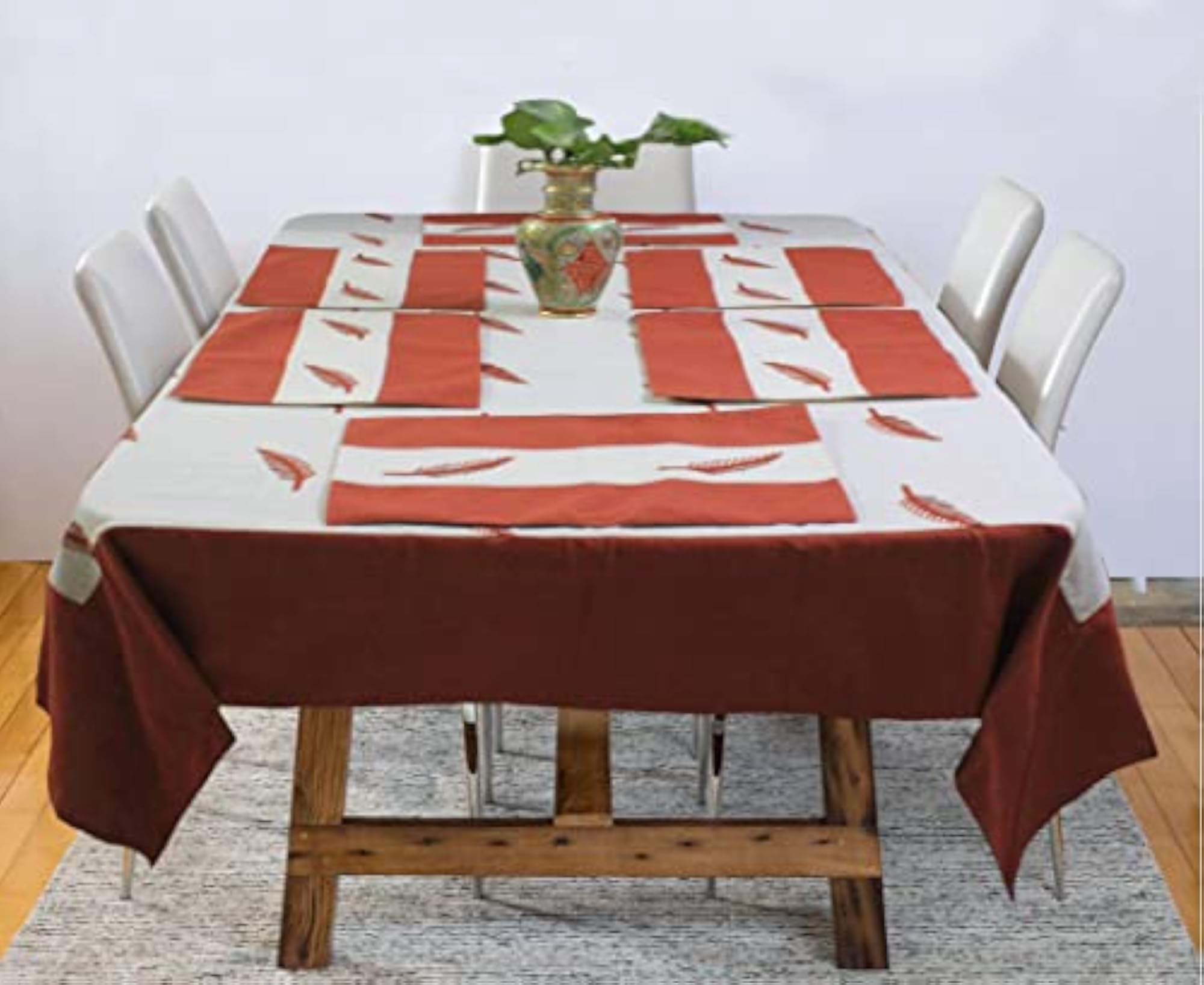 Cotton Adornado Leaf Embroidery Rectangle Table Cover